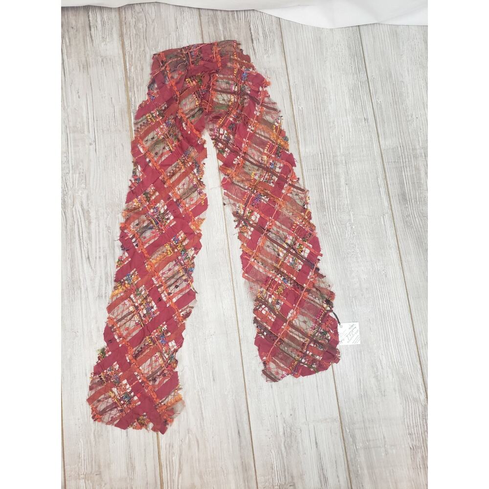 Women's Thread Lace Silk Scarf Red/ Pink multicolor Woven criss cross Plaid